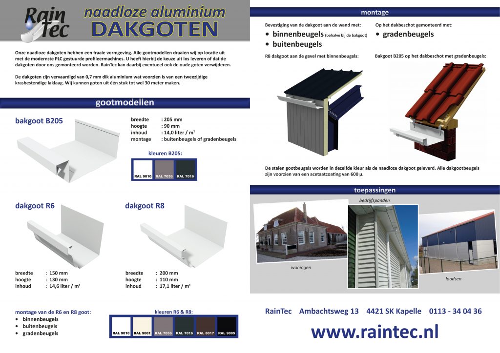 Raintec flyer aluminium naadloze dakgoten 2 paginas